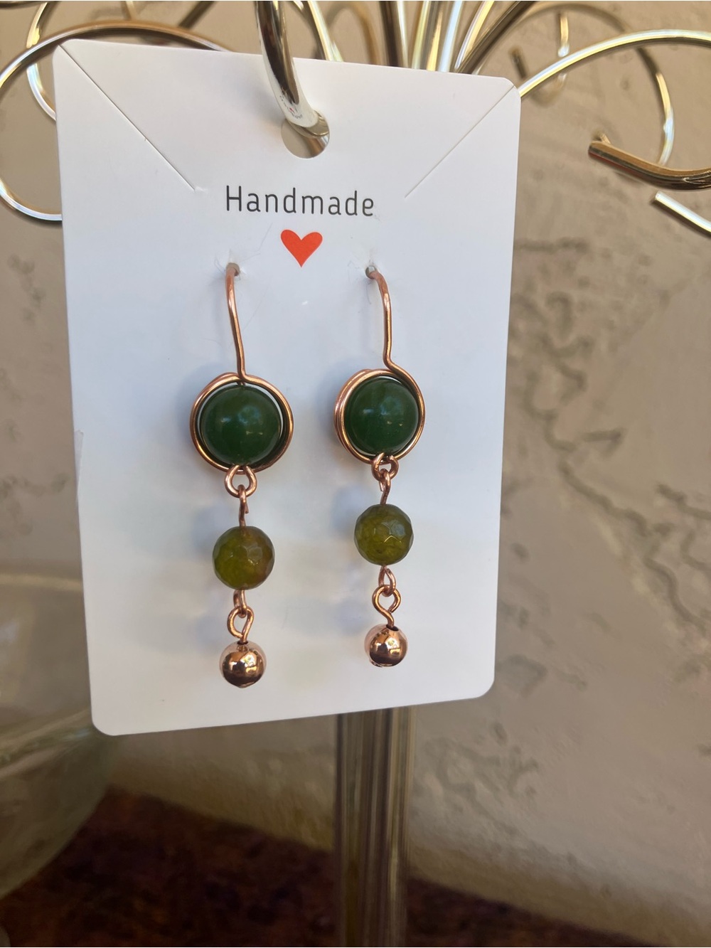 Abundance Jade and agate Stone Drop Earrings with Rose Gold Accents